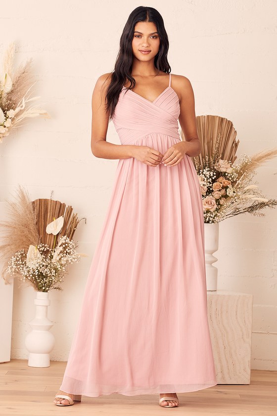 Rose Pink Dress - Pleated Maxi Dress ...